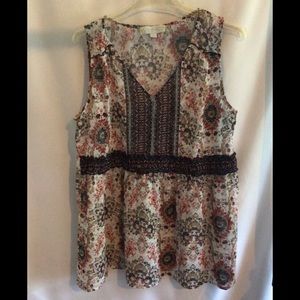 Weekend Suzanne Betro Boho Style Sleeveless Top Size Large